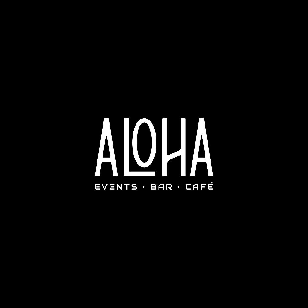 Logo der Stadiongastronomie Aloha mit der Aufschrift Aloha Events Bar Cafe.